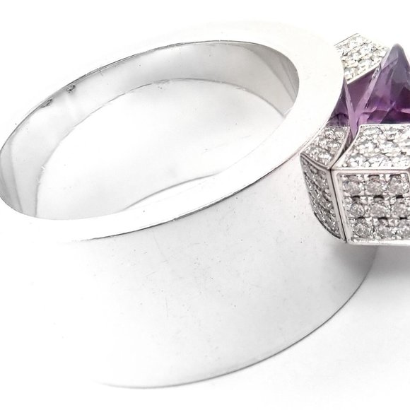 Authentic! Chopard 18k White Gold Diamond Amethyst Wide Band Ring - Picture 3 of 9